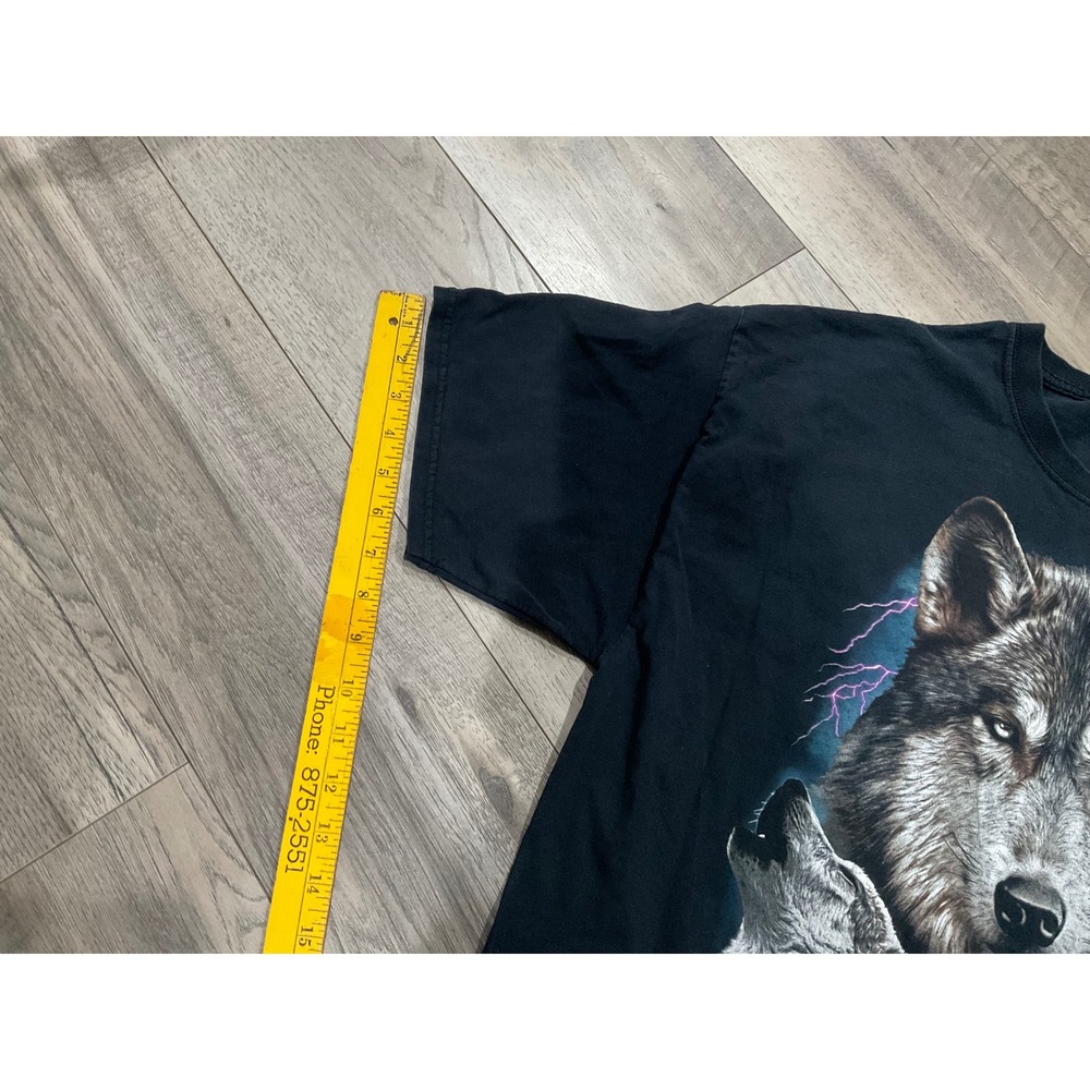 Vintage Wolf Graphic T-Shirt Black Lightning Nature Animal Tee Mens XL - Picture 4 of 6